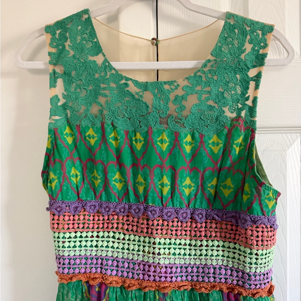 Hemant & Nandita Anthropologie Mintzita Maxi Dress Green Silk Large - Picture 4 of 9